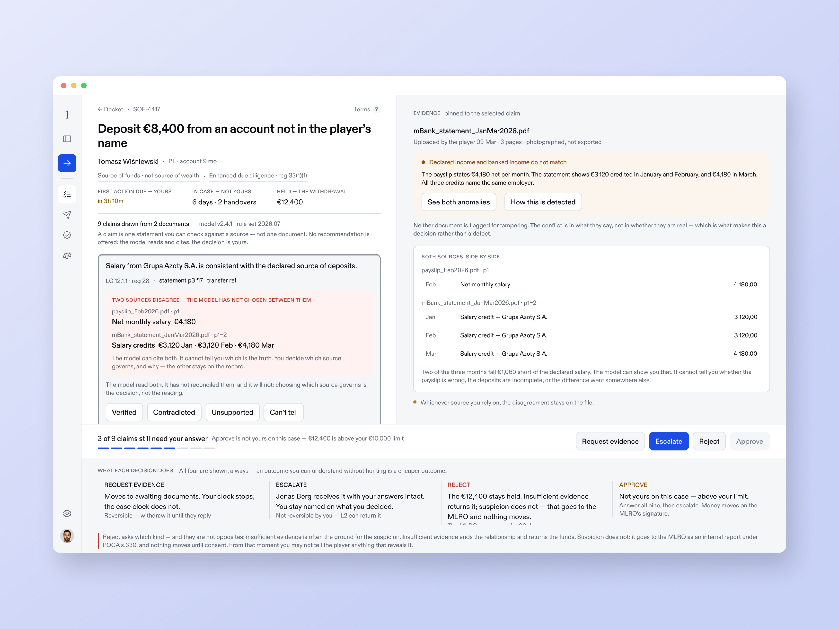 Failure state staged in a browser: two sources that conflict