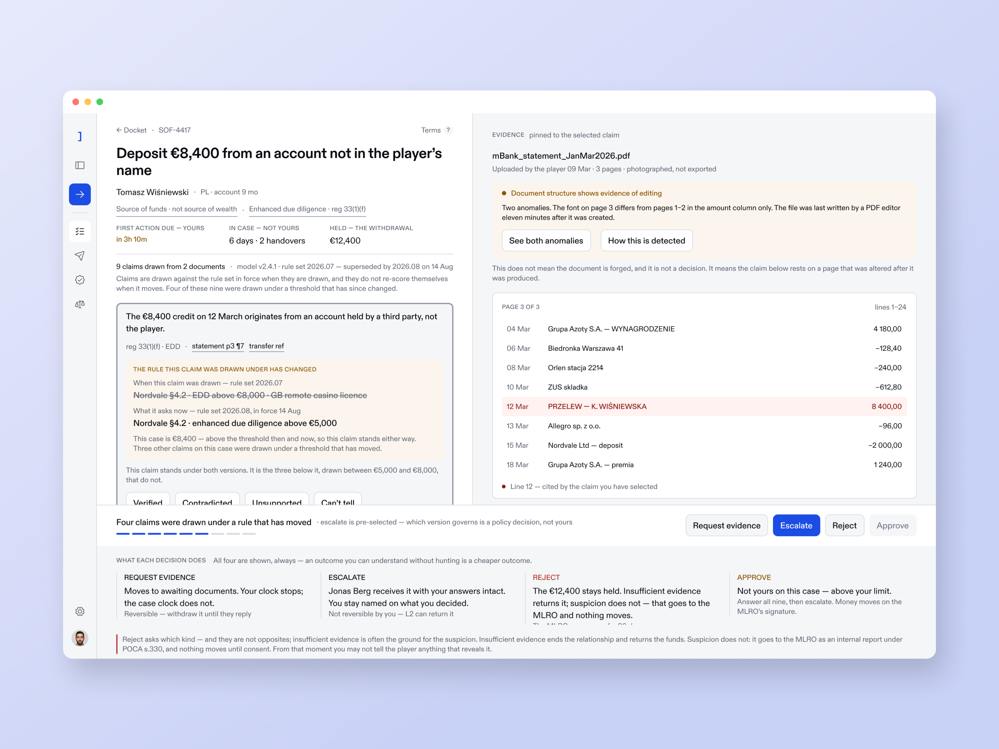 Failure state staged in a browser: a rule that changed mid-case